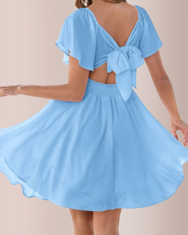 Curvvvy™ Breezy Twist-Front Open Back Bow Mini Dress