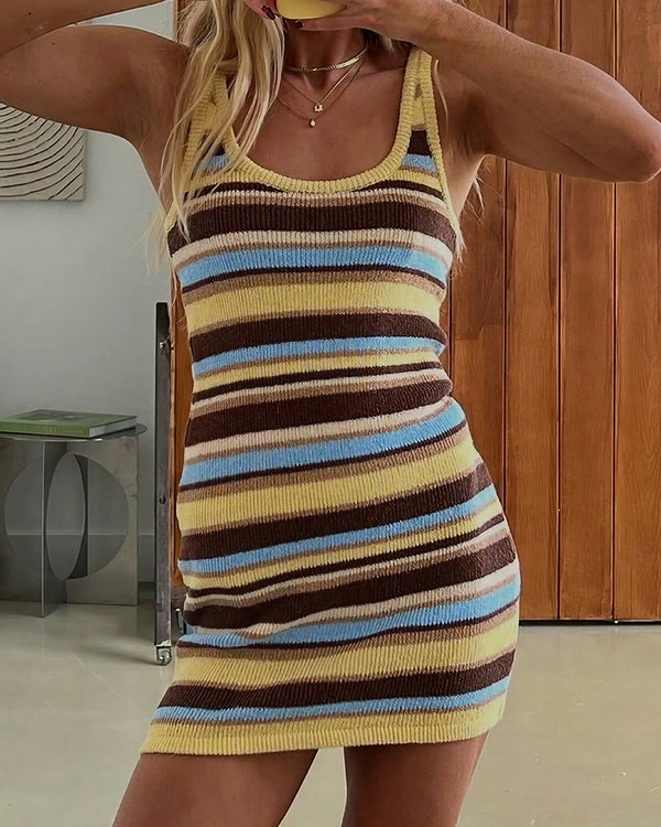 Curvvvy™ Retro Striped Knit Bodycon Mini Dress