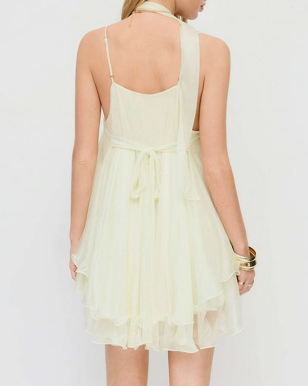 Curvvvy™ Sparkly Mesh V-Neck Slip Mini Dress with Layered Hem
