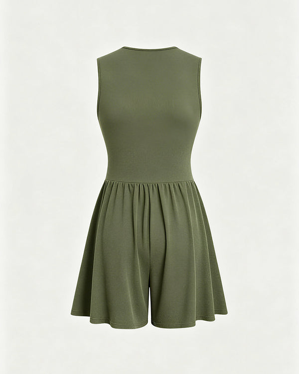 Curvvvy™ Deep V-Neck Sleeveless Wide Leg Romper