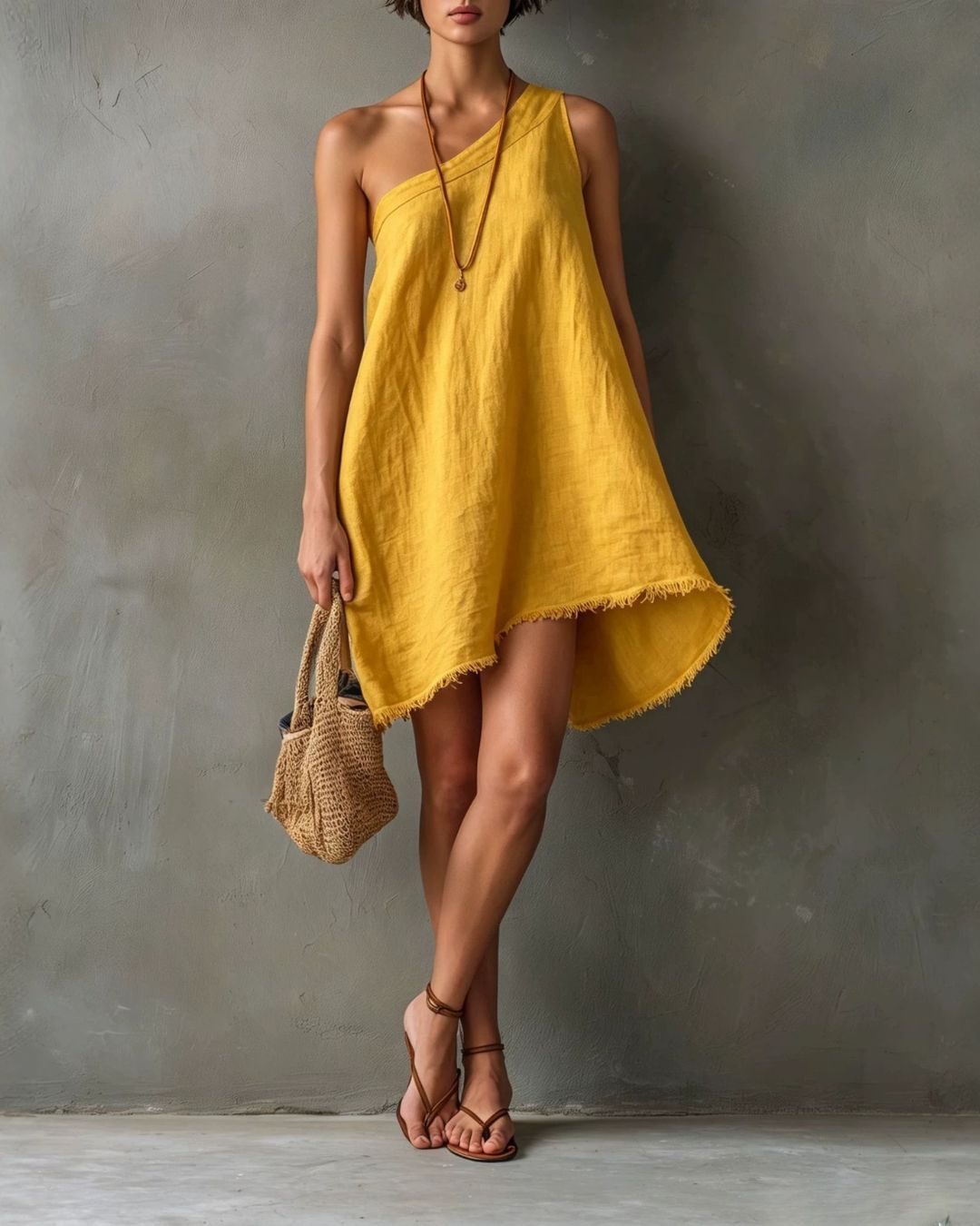 Curvvvy™ One-Shoulder Sleeveless Frayed Hem Mini Dress