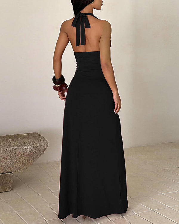 Curvvvy™ Maxikleid mit Neckholder, Raffung und hohem Schlitz