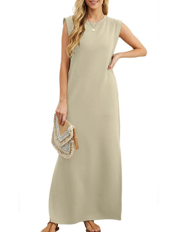 Curvvvy™ Lässiges ärmelloses Maxikleid mit Schlitz und Taschen