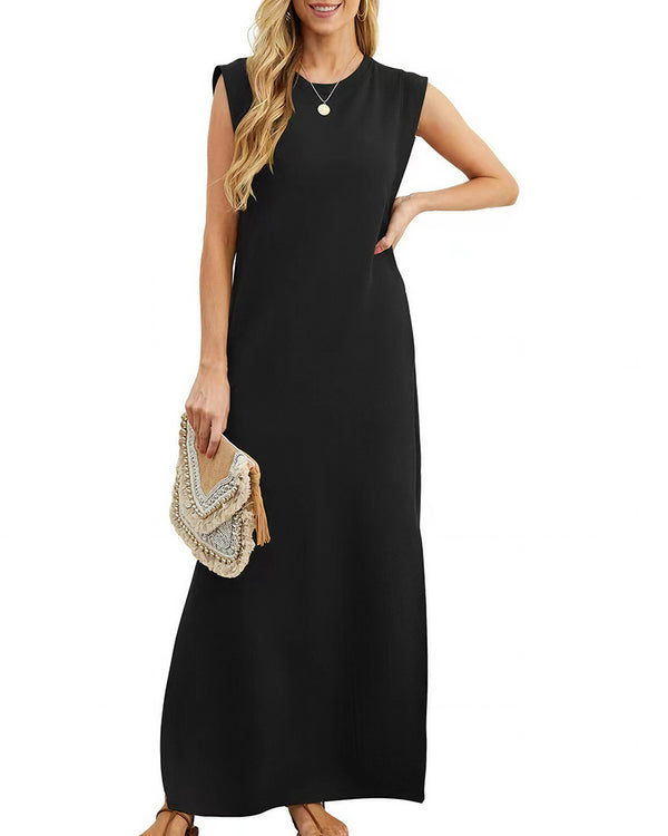 Curvvvy™ Lässiges ärmelloses Maxikleid mit Schlitz und Taschen