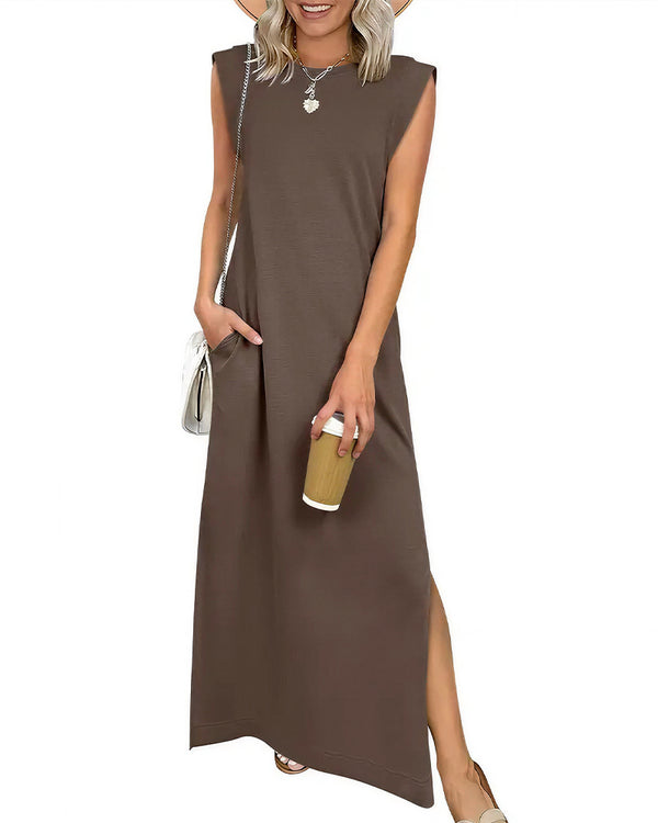 Curvvvy™ Lässiges ärmelloses Maxikleid mit Schlitz und Taschen
