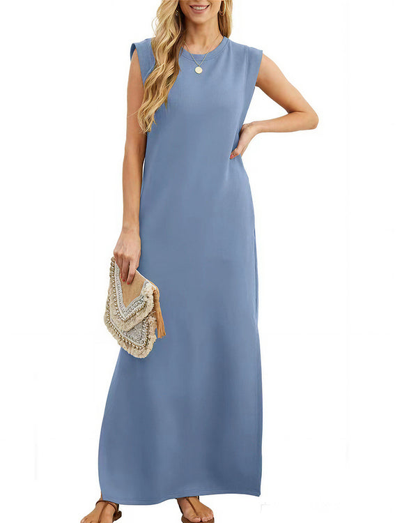 Curvvvy™ Lässiges ärmelloses Maxikleid mit Schlitz und Taschen