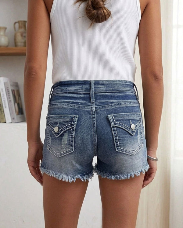 Curvvvy™ Schmal geschnittene Stretch-Jeansshorts im Used-Look