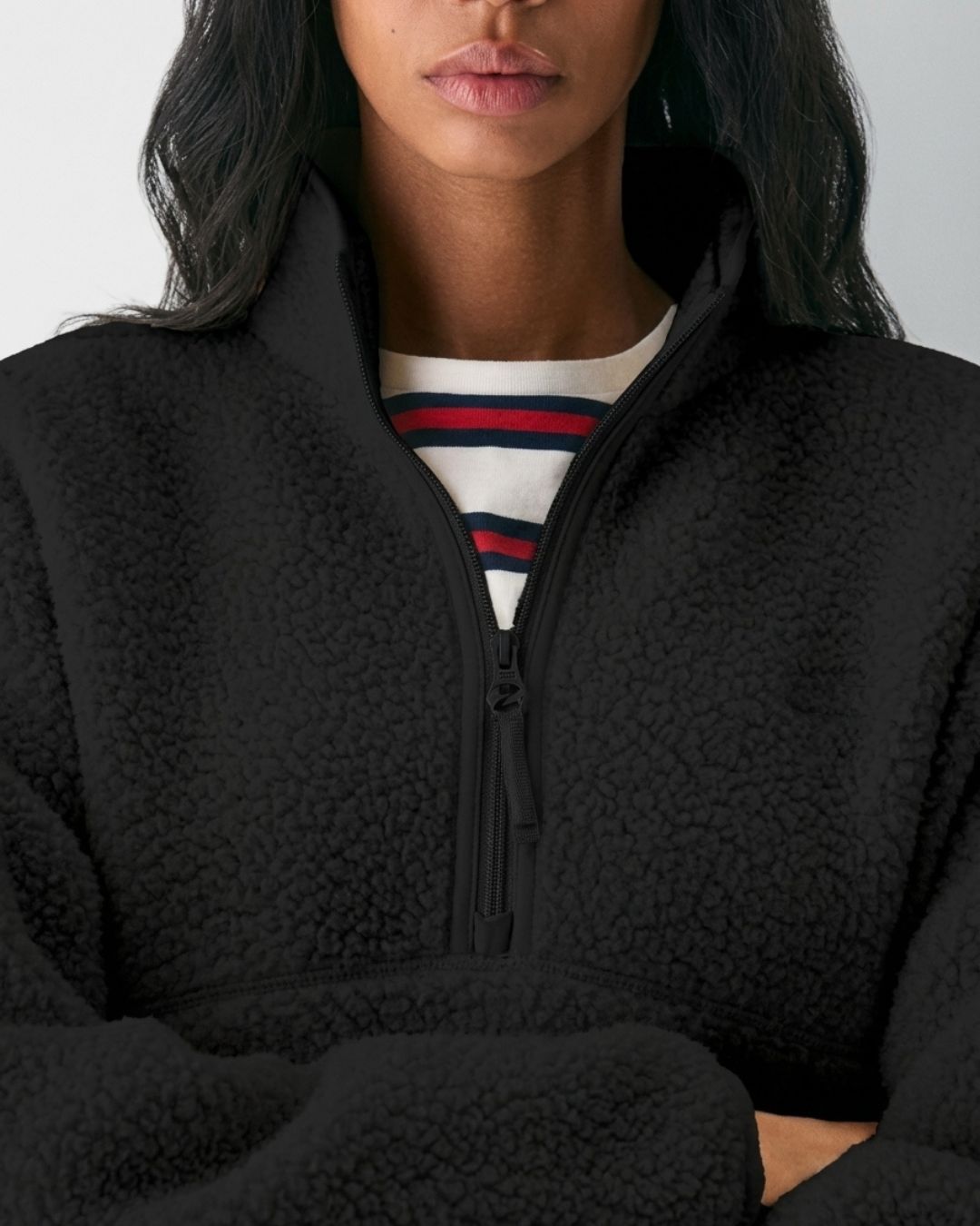 Curvvvy™ Fleece-Pullover mit Stehkragen und halbem Reißverschluss