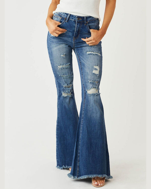 Curvvvy™ Stretch-Schlagjeans im Distressed-Look