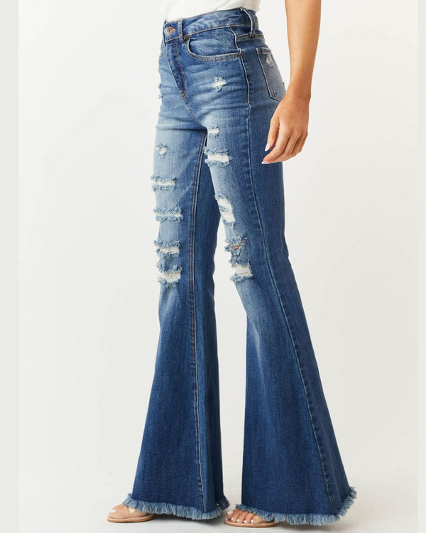 Curvvvy™ Stretch-Schlagjeans im Distressed-Look