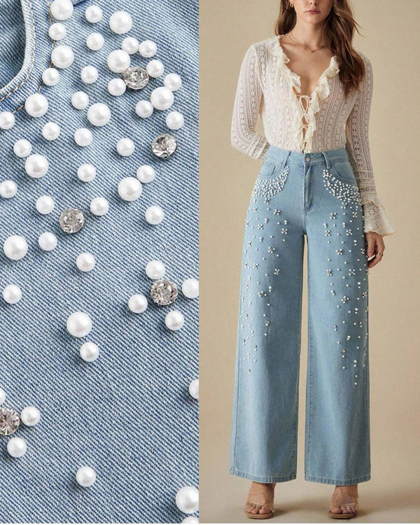Curvvvy™ Lockere Jeans mit geradem Bein und Perlendetails