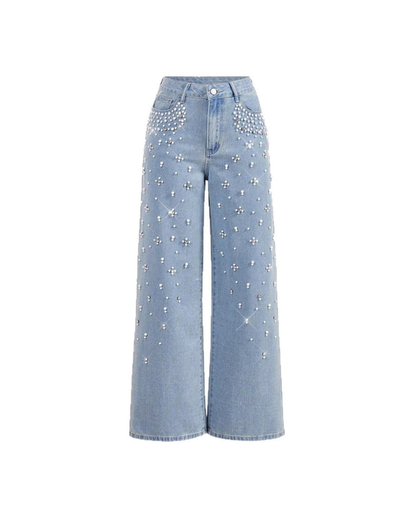 Curvvvy™ Lockere Jeans mit geradem Bein und Perlendetails