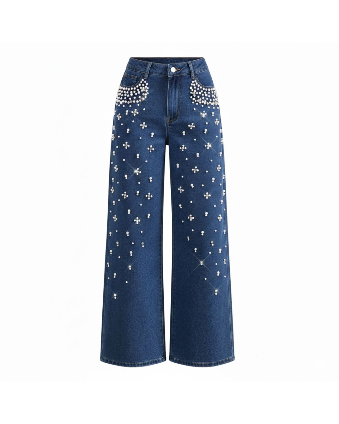 Curvvvy™ Lockere Jeans mit geradem Bein und Perlendetails