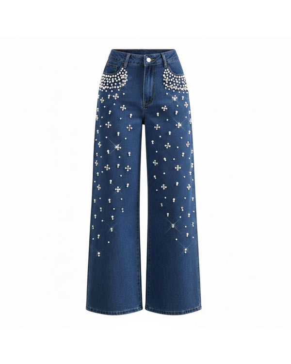 Curvvvy™ Lockere Jeans mit geradem Bein und Perlendetails
