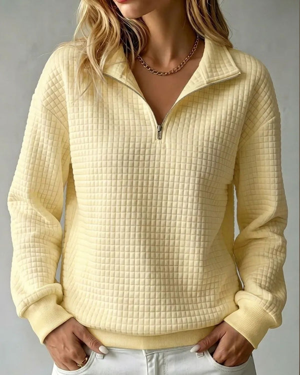 Curvvvy™ Soft Waffle Knit Stand Collar Zip-Up Sweatshirt