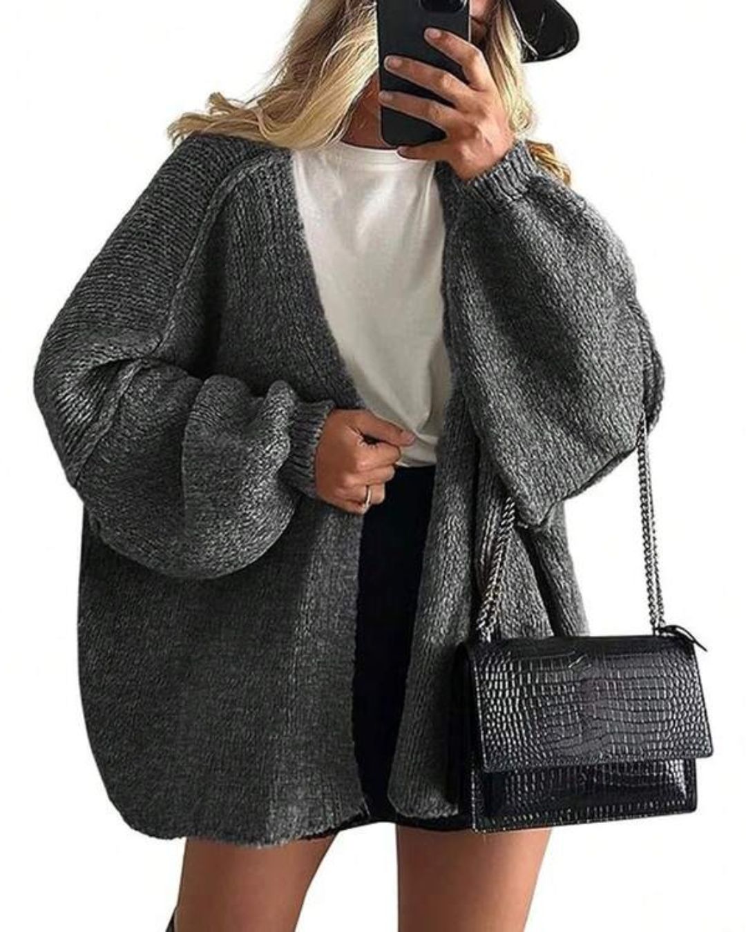 Curvvvy™ Oversized Lantern Sleeve Knit Cardigan Sweater