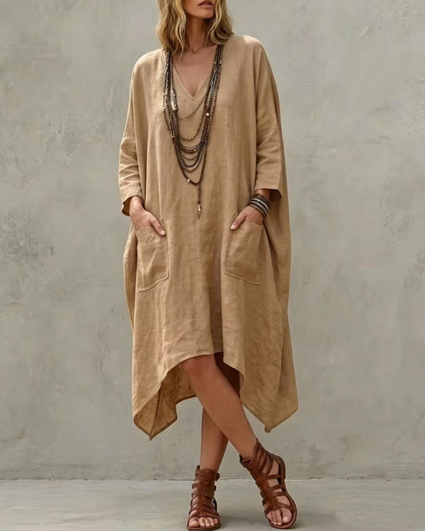 Curvvvy™ Lockeres asymmetrisches Kleid mit V-Ausschnitt