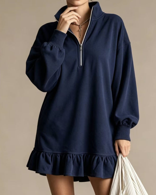 Curvvvy™ Half-Zip Stand Collar Casual Mini Dress