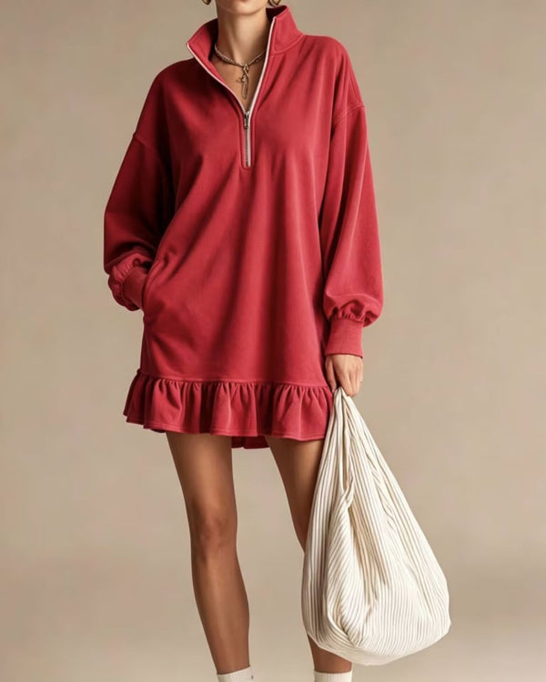 Curvvvy™ Half-Zip Stand Collar Casual Mini Dress