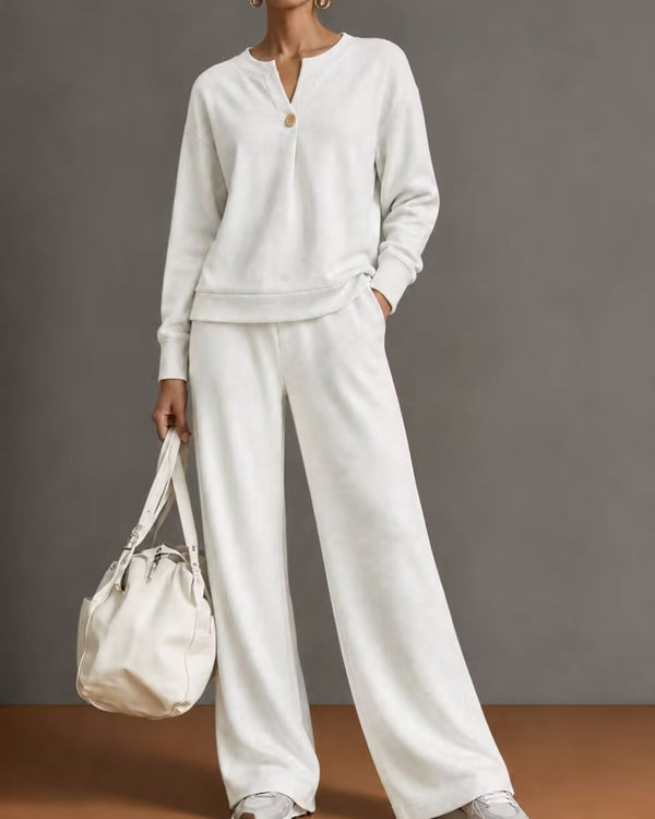 Curvvvy™ V-Neck One-Button Sweatshirt Set