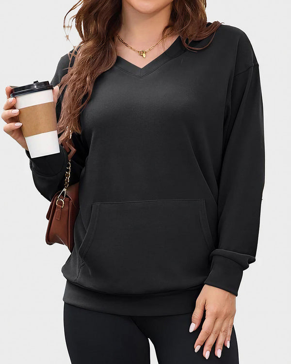 Curvvvy™ Felpa Casual Scollo a V con Tasca