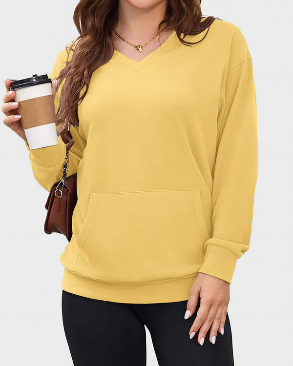 Curvvvy™ Felpa Casual Scollo a V con Tasca