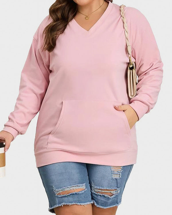 Curvvvy™ Felpa Casual Scollo a V con Tasca
