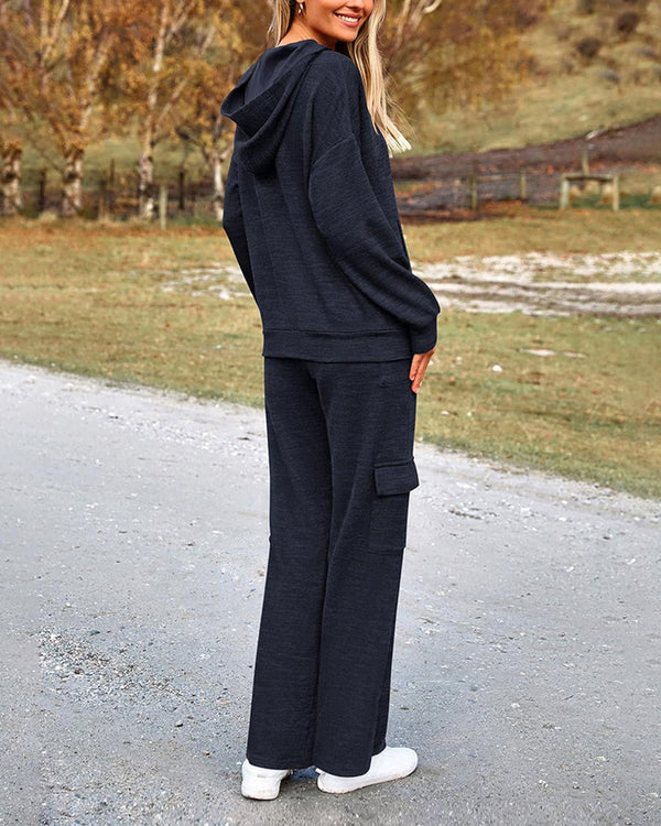 Curvvvy™ Lässiges 2-teiliges Cargo-Jogginganzug-Set mit Hoodie und Hose