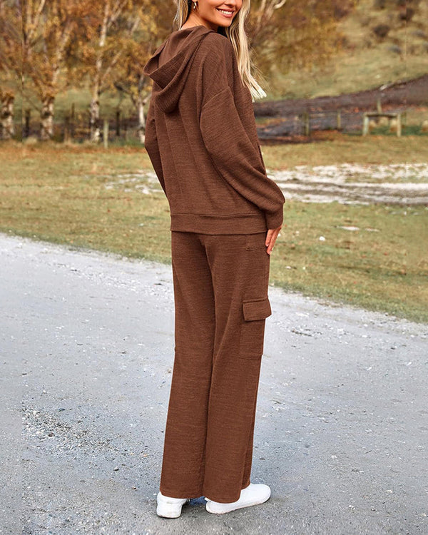 Curvvvy™ Lässiges 2-teiliges Cargo-Jogginganzug-Set mit Hoodie und Hose