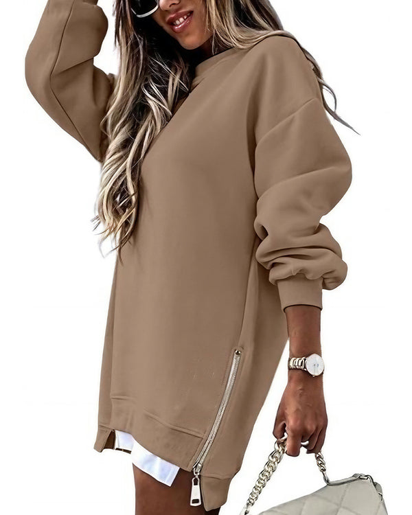 Curvvvy™ Oversized Hoodie-Kleid im Lagenlook mit seitlichem Reißverschluss
