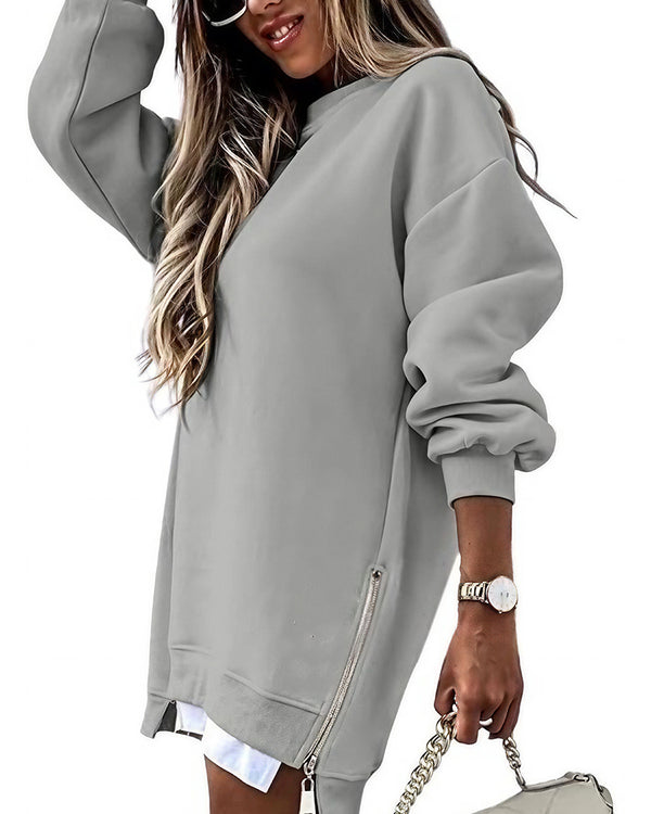 Curvvvy™ Oversized Hoodie-Kleid im Lagenlook mit seitlichem Reißverschluss