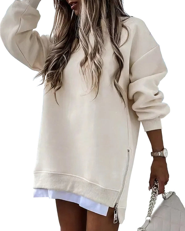 Curvvvy™ Oversized Hoodie-Kleid im Lagenlook mit seitlichem Reißverschluss