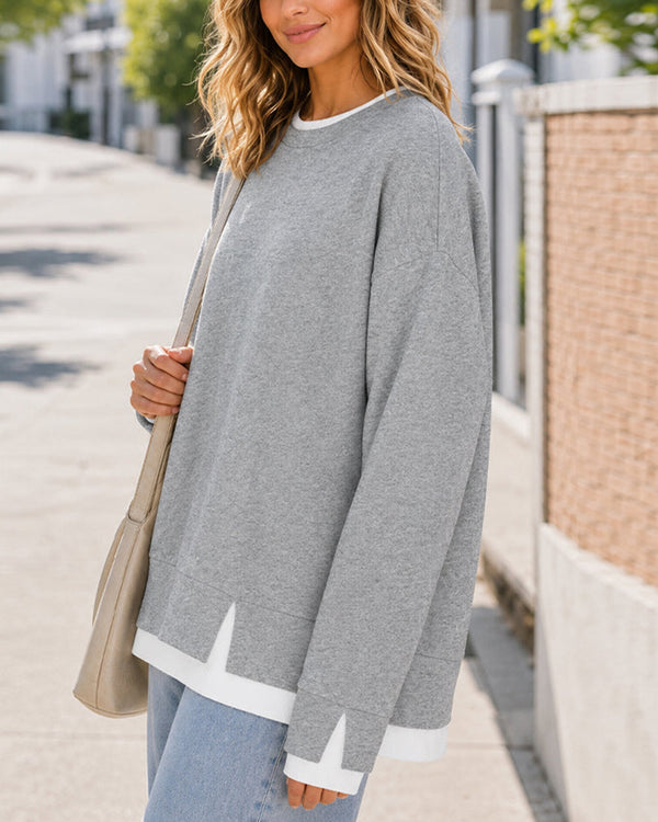 Curvvvy™ Oversized Langarm-Sweatshirt in Lagenlook-Optik