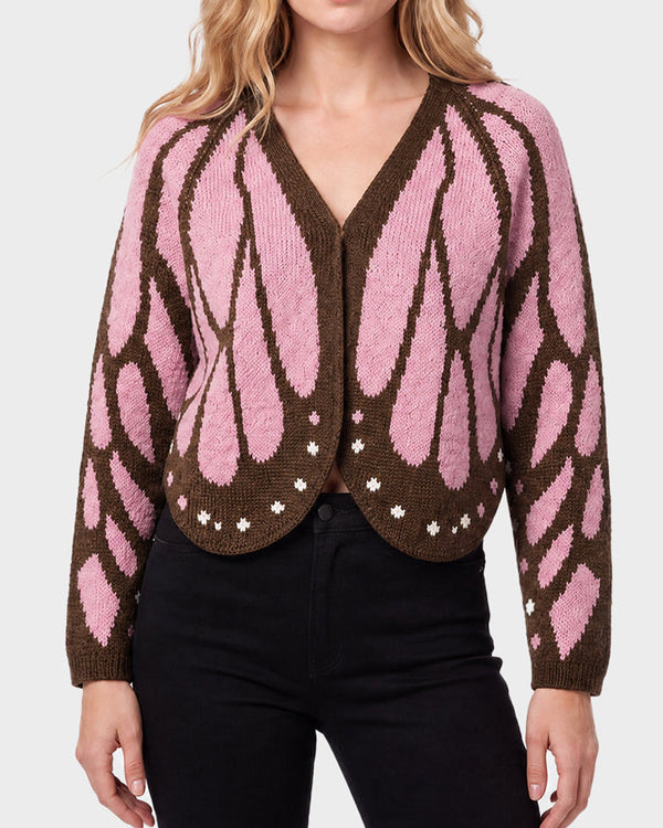 Curvvvy™ Offene Strickjacke mit Schmetterlingsflügel-Muster