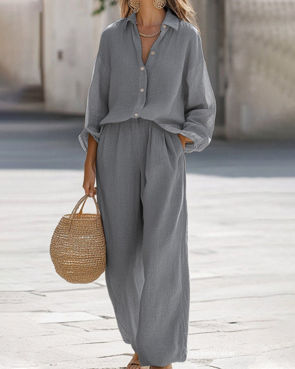 Curvvvy™ Knopf-Strickjacke & Wide-Leg Jogginghosen-Set