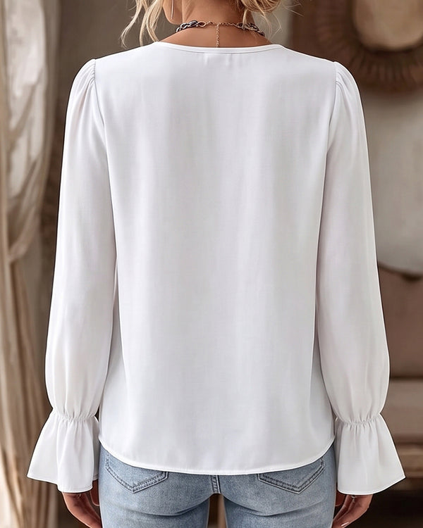 Curvvvy™ Lässiges Langarm-Sweatshirt mit V-Ausschnitt und Tasche