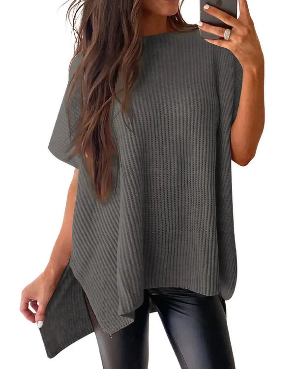 Curvvvy™ Oversized Ribbed Knit Drop Shoulder Top