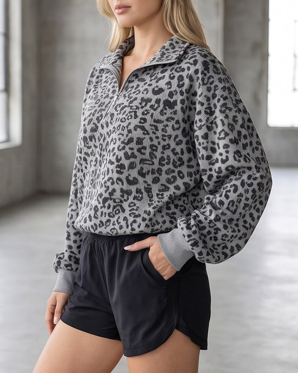 Curvvvy™ Lässiges Langarm-Sweatshirt mit V-Ausschnitt und Tasche