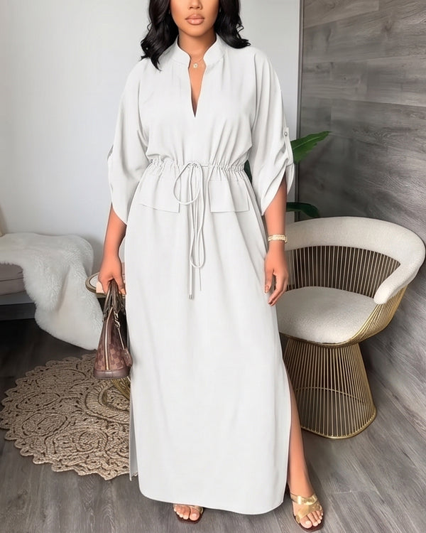 Curvvvy™ Lässiges ärmelloses Maxikleid mit Schlitz und Taschen