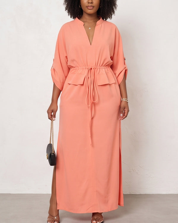 Curvvvy™ Lässiges ärmelloses Maxikleid mit Schlitz und Taschen