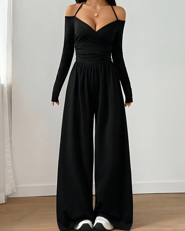Curvvvy™ Loungeset mit langärmligem Crop-Top und ausgestellten Leggings
