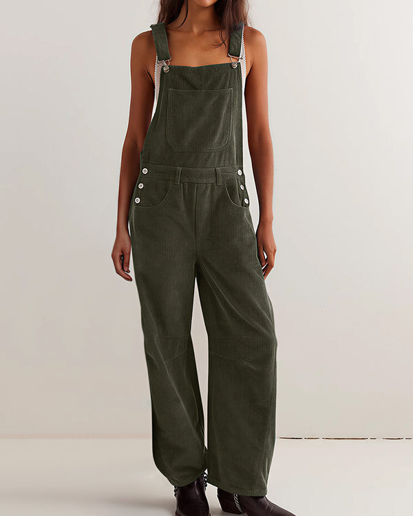 Curvvvy™ Vintage-Latzhose aus Baumwolle und Leinen mit Taschen