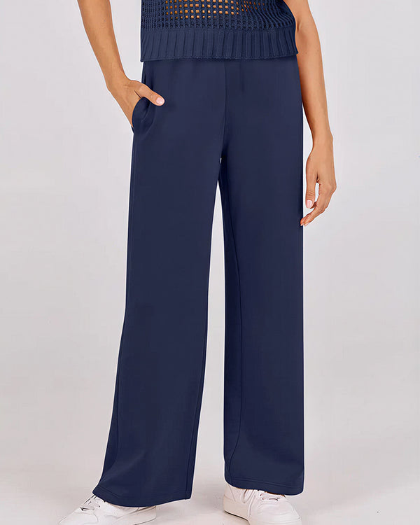 Curvvvy™ Open-Knit Lounge Set | Wide Leg Pants & Short Sleeve Top