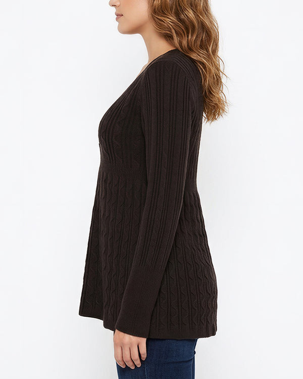 Curvvvy™ Vintage Cable Knit Deep-V Babydoll Sweater