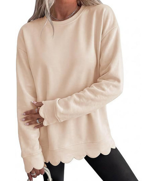 Curvvvy™ Scalloped Edge Crewneck Pullover Sweatshirt