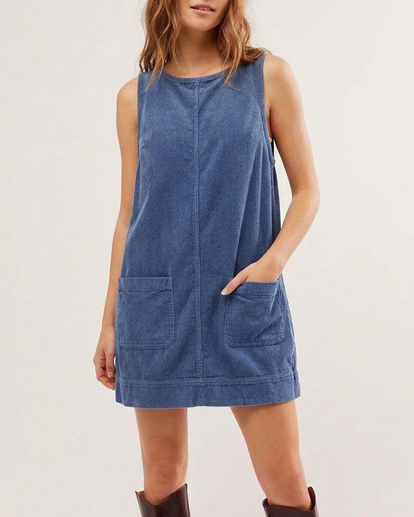 Curvvvy™ Corduroy Sleeveless Pinafore Dress With Pockets