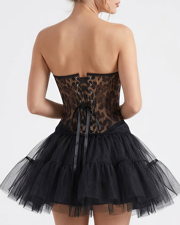 Curvvvy™ Bustier Corset in Pizzo Leopardato con Rete Trasparente