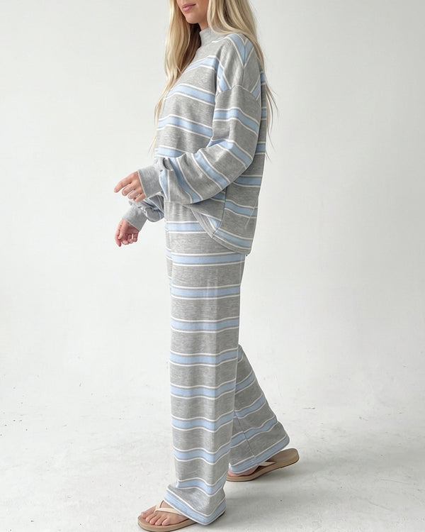 Curvvvy™ Mock Neck Pullover Striped 2-Piece Lounge Set