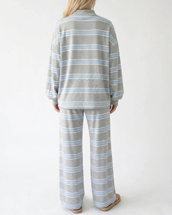 Curvvvy™ Mock Neck Pullover Striped 2-Piece Lounge Set