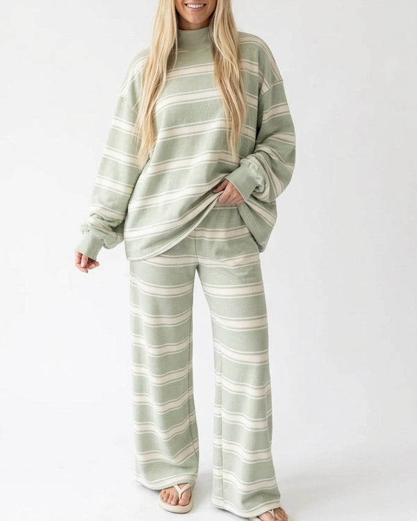 Curvvvy™ Mock Neck Pullover Striped 2-Piece Lounge Set